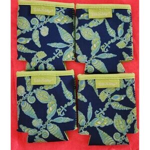 Lilly Pulitzer Can Koozies Set of 4 Insulated Drink Holder Blue Green Seashells